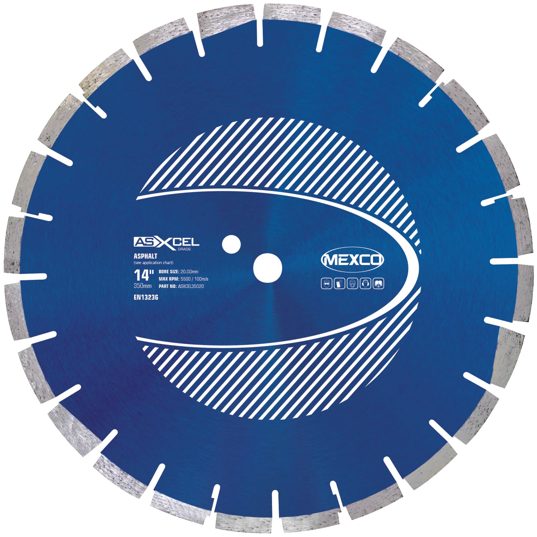 Mexco ASXCEL Asphalt Diamond Blade, High-Performance Cutting Disc for Asphalt, Green Concrete, Screed – 350mm, 10mm Segment Height, 20mm Bore