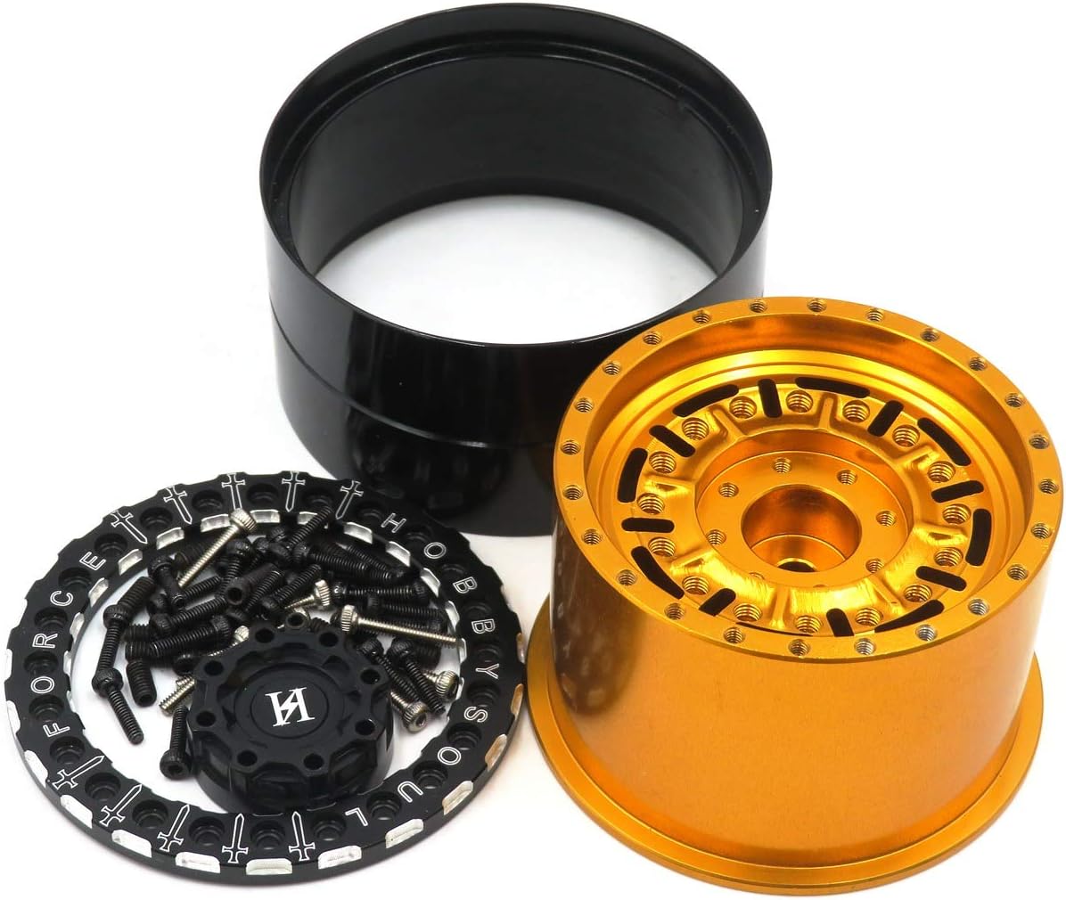 4pcs RC Aluminium 2.2 beadlock Wheels Rims Gold/Black Color Weight About 160g/pc Fit for RC Mud Truck Rock Crawler Trx4 Scx10 Capra Gen8 Upgrades