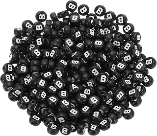PATIKIL Round Letter Beads, 300 Pcs Letter B Acrylic Alphabet Black Beads White Letters for Jewelry Making Bracelets Making Necklaces DIY, White