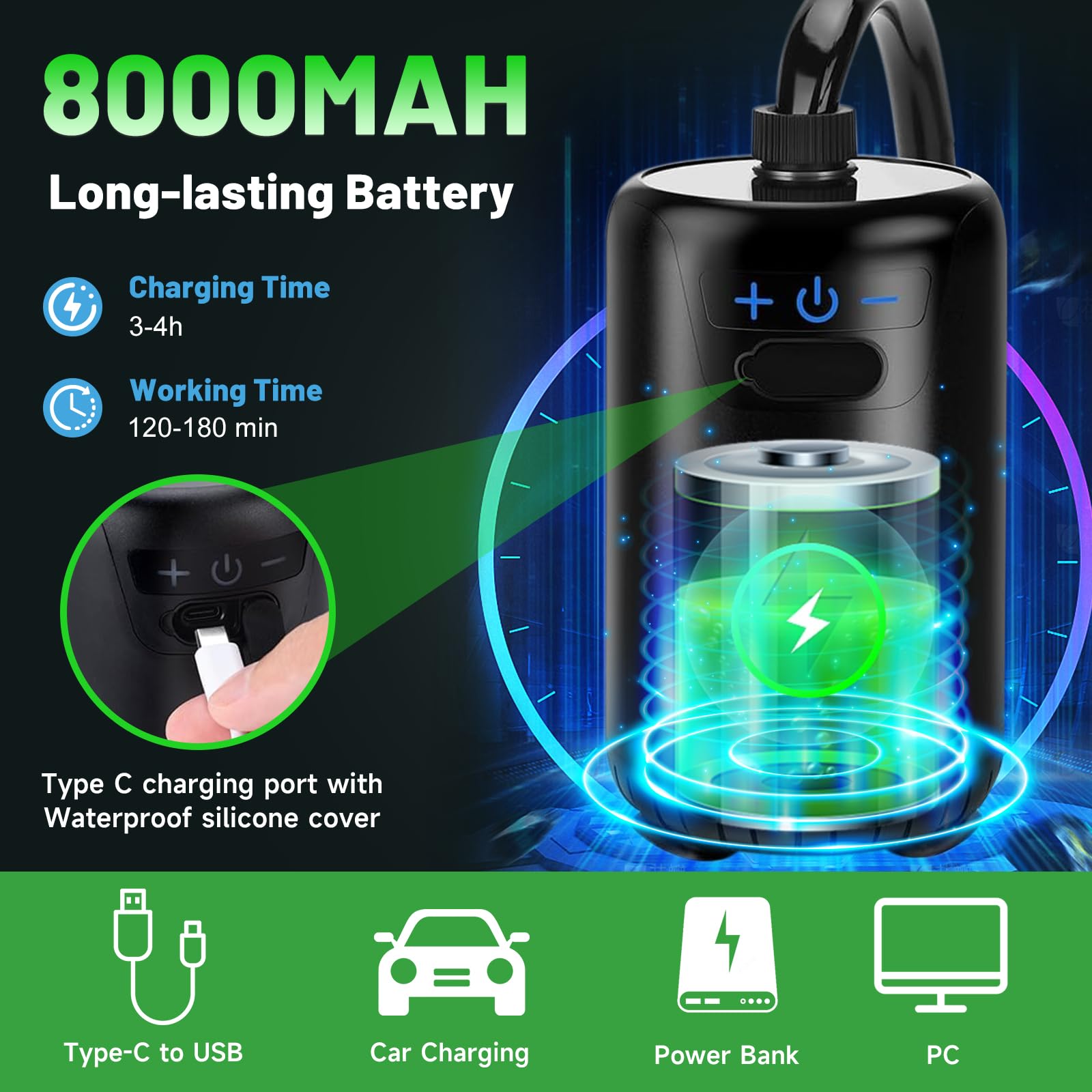 Ducha Portatil Camping, Ducha Portátil con Batería Recargable de 8000mAh y Pantalla LED Inteligente, Ducha de Exterior Impermeable IPX7 para Camping, Jardín, Senderismo, Viajes