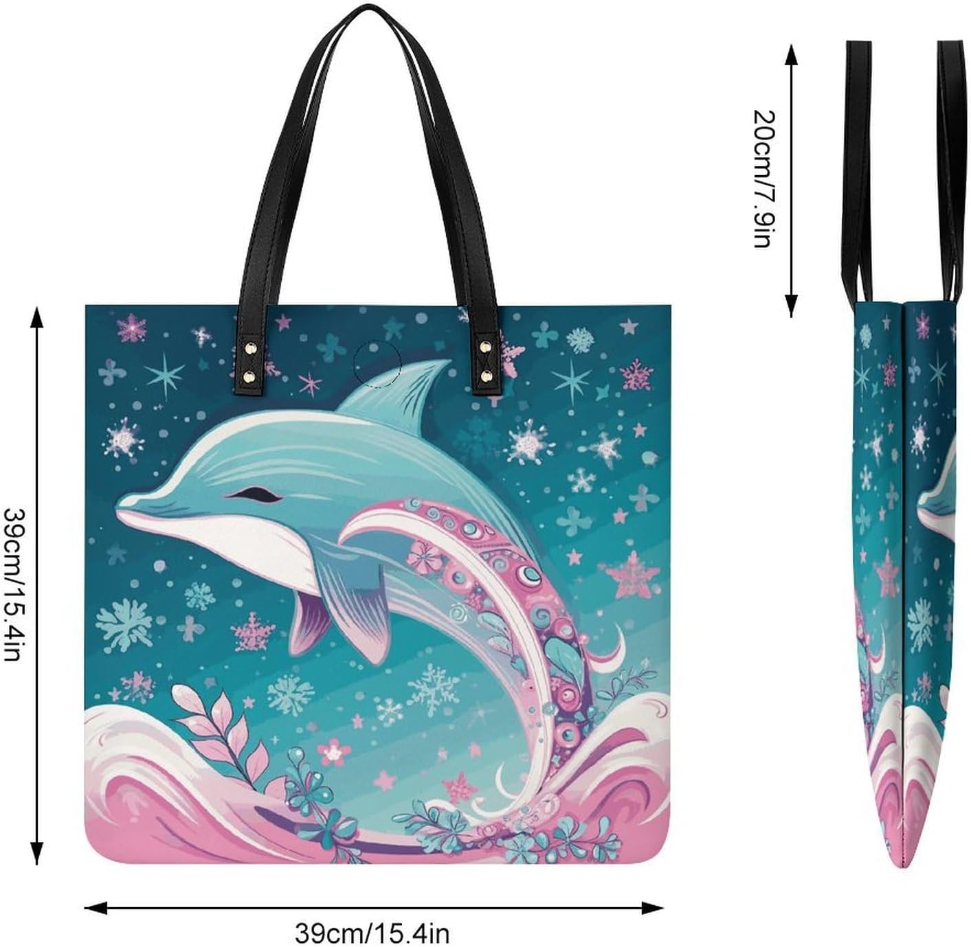 Cute Dolphin Snowflake Handbags Large Capacity, Tote Bag Stylish Slouchy, Shoulder Bags for Work Beach Travel And Shopping Grocery.