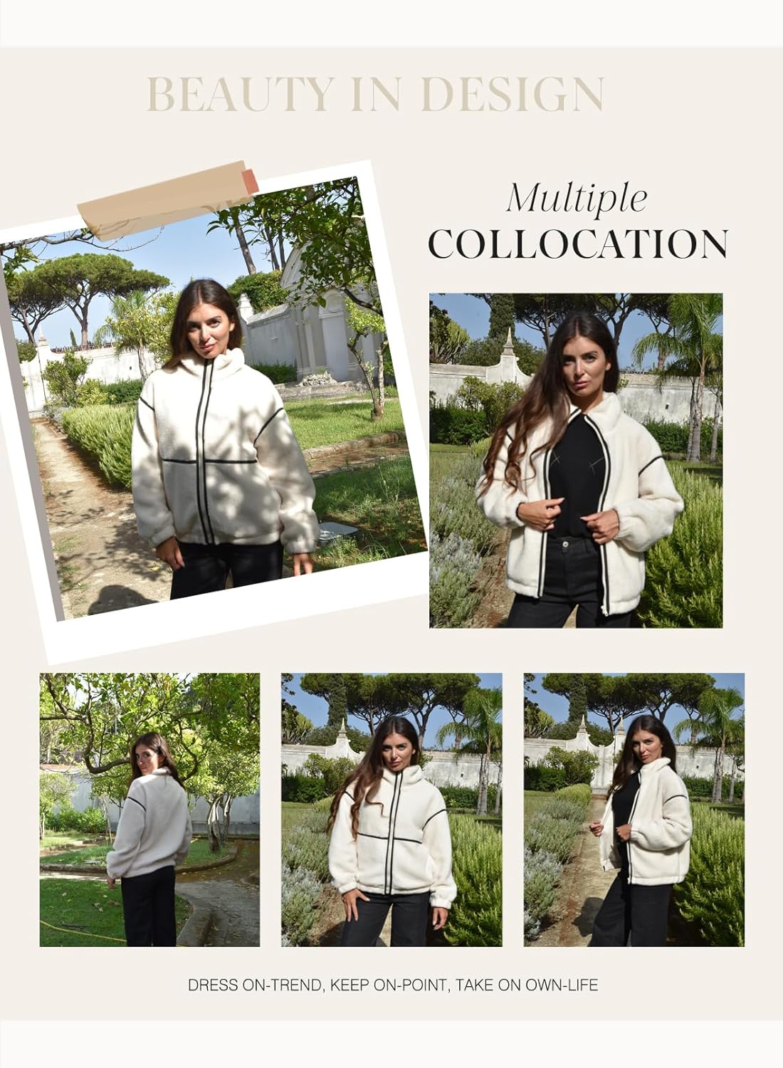 Dokotoo Womens Coat Casual Lapel Full Zip Fleece Jacket Long Sleeve Oversized Warm Winter Outwear with Pockets - Image 4