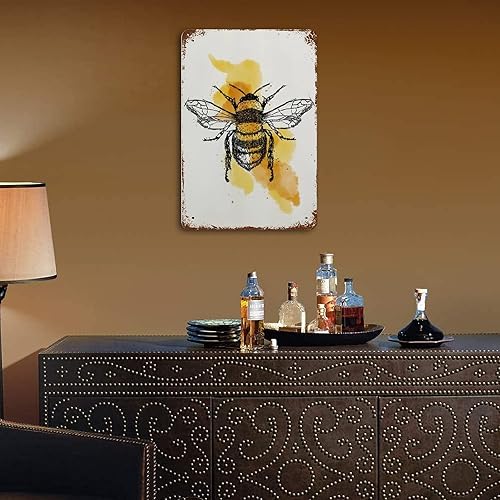 Miniatura 5 de Anique - Letrero de lata de metal con diseño de abeja, retro, nostálgico, divertido letrero decorativo para el hogar, cocina, bar, habitación