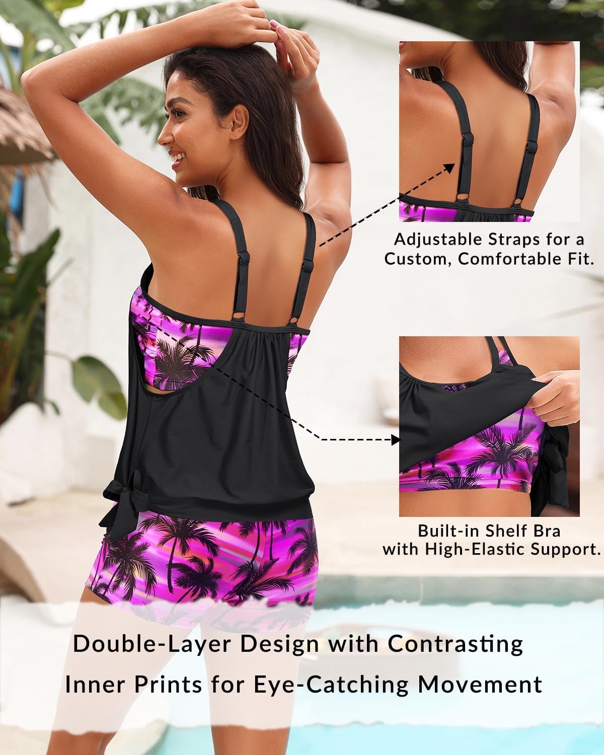 Daci Tankini Swimsuits for Women - 2 Piece Bathing Suit Tummy Control Swimming Suits with Shorts 2025 Swimwear - Image 4