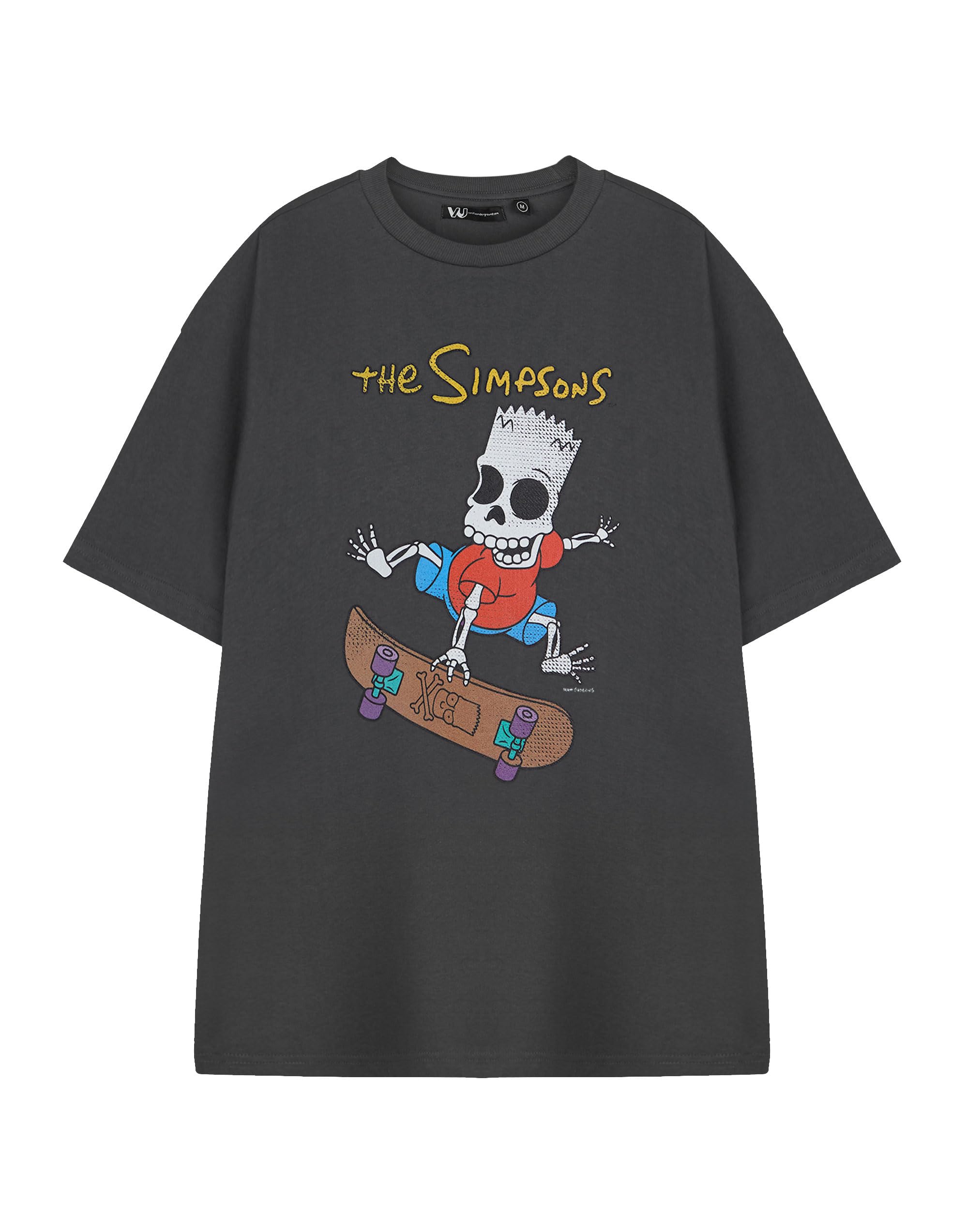 The Simpsons Men's Grey Bart Halloween Skull Graphic T-Shirt - Short Sleeve - Cotton - XXXL