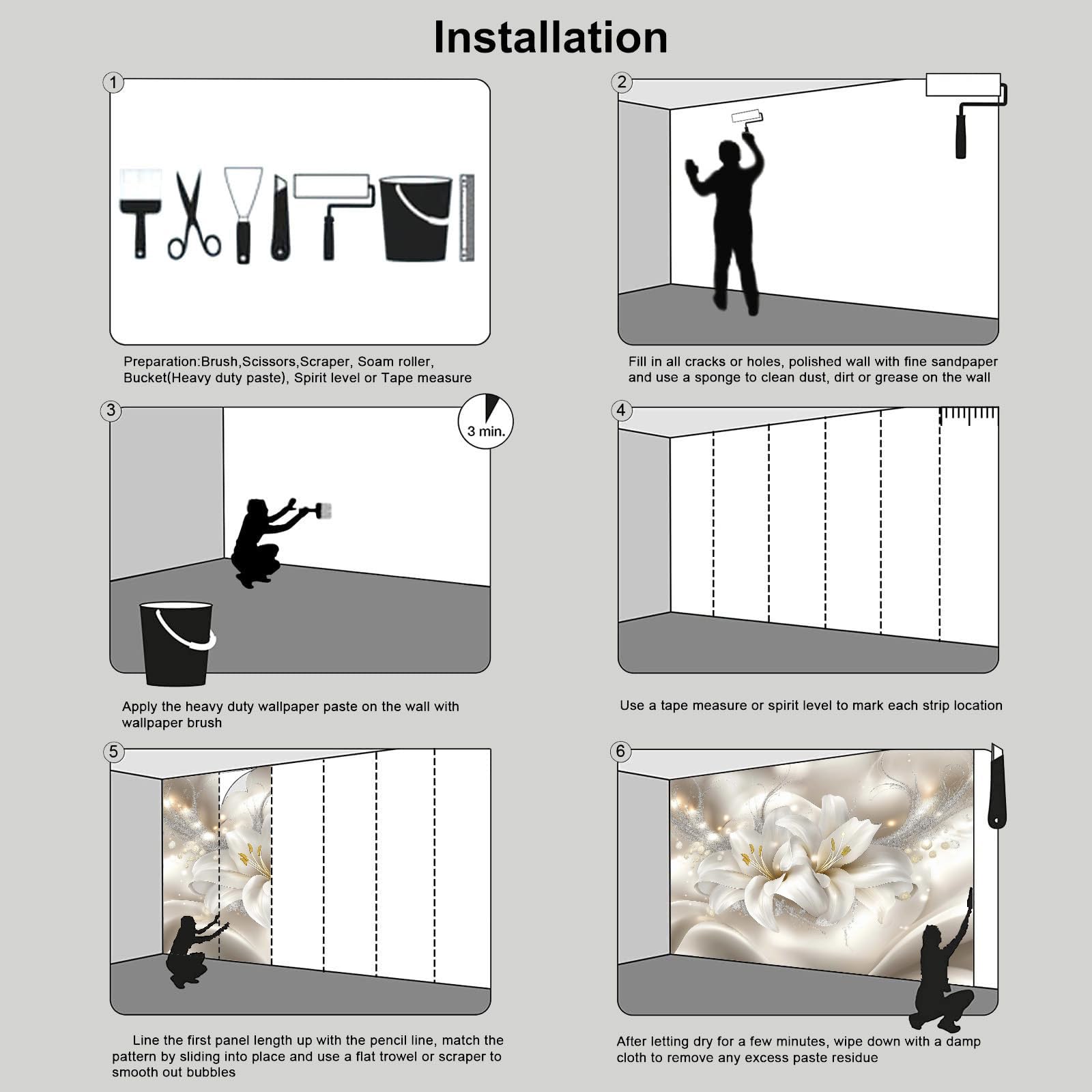 Fotomurale Fotomurali 3d Effetto Fiore Giglio Astratto, 350×256cm Pianta Carta da parati Decorazione da Muro Poster per Camere da Letto, Soggiorni, dei Bambini Carta da Parati