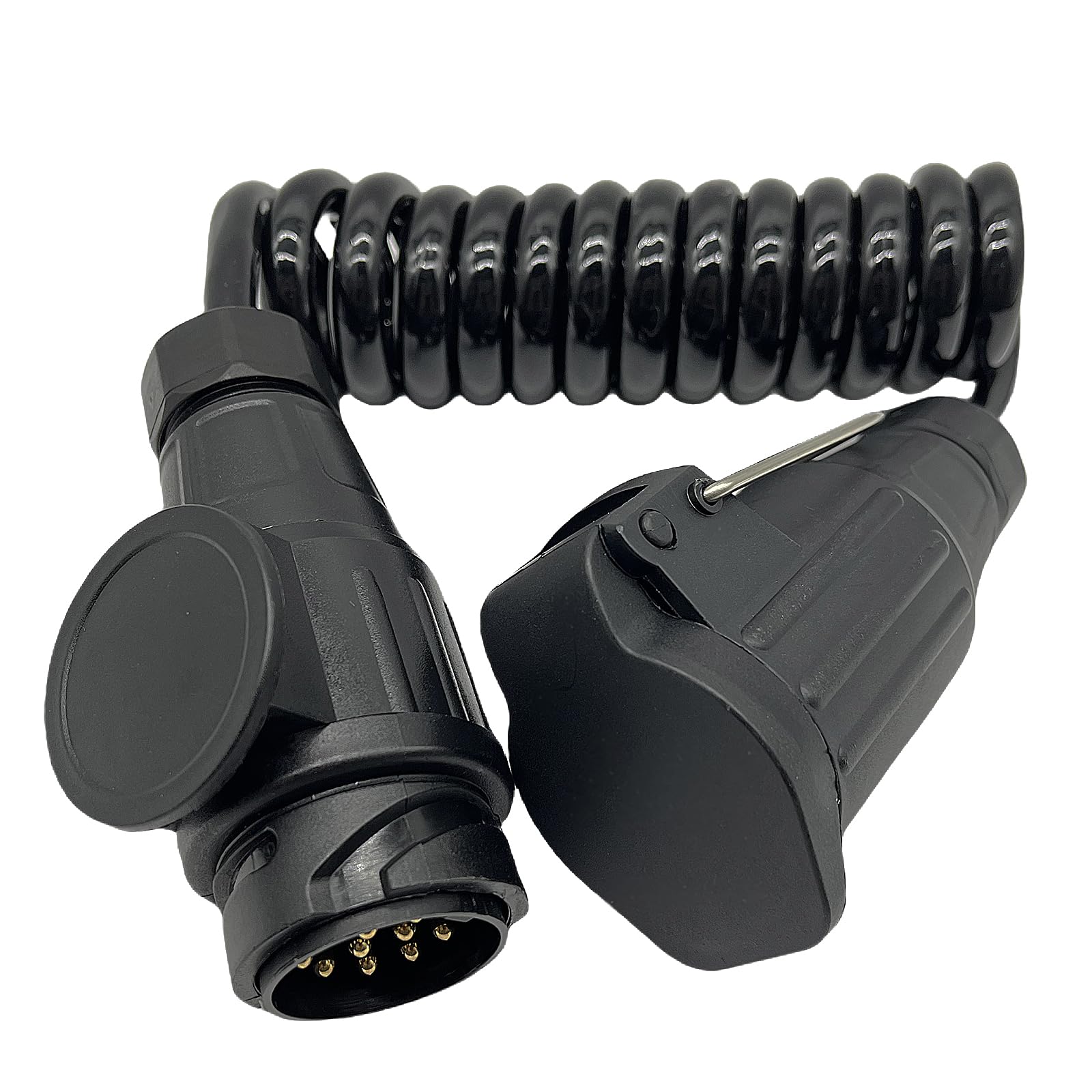 Spiralkabel Verlängerungskabel, 13-polig auf 13 Polig Adapter Stecker Männlich/Weibliche Stecker Verbindung 2.0m Anhängerstecker Anhängerkabel Kabeladapter für Bootstrailer Anhänger Caravan