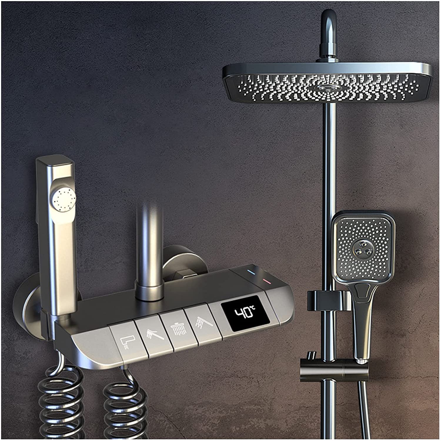 SWENEEN Luxury Thermostatic Shower System With Temperature Display Rainfall Shower Head Combo Set For Bathroom With Hand Shower Tub Spout And Bidet Sprayer,