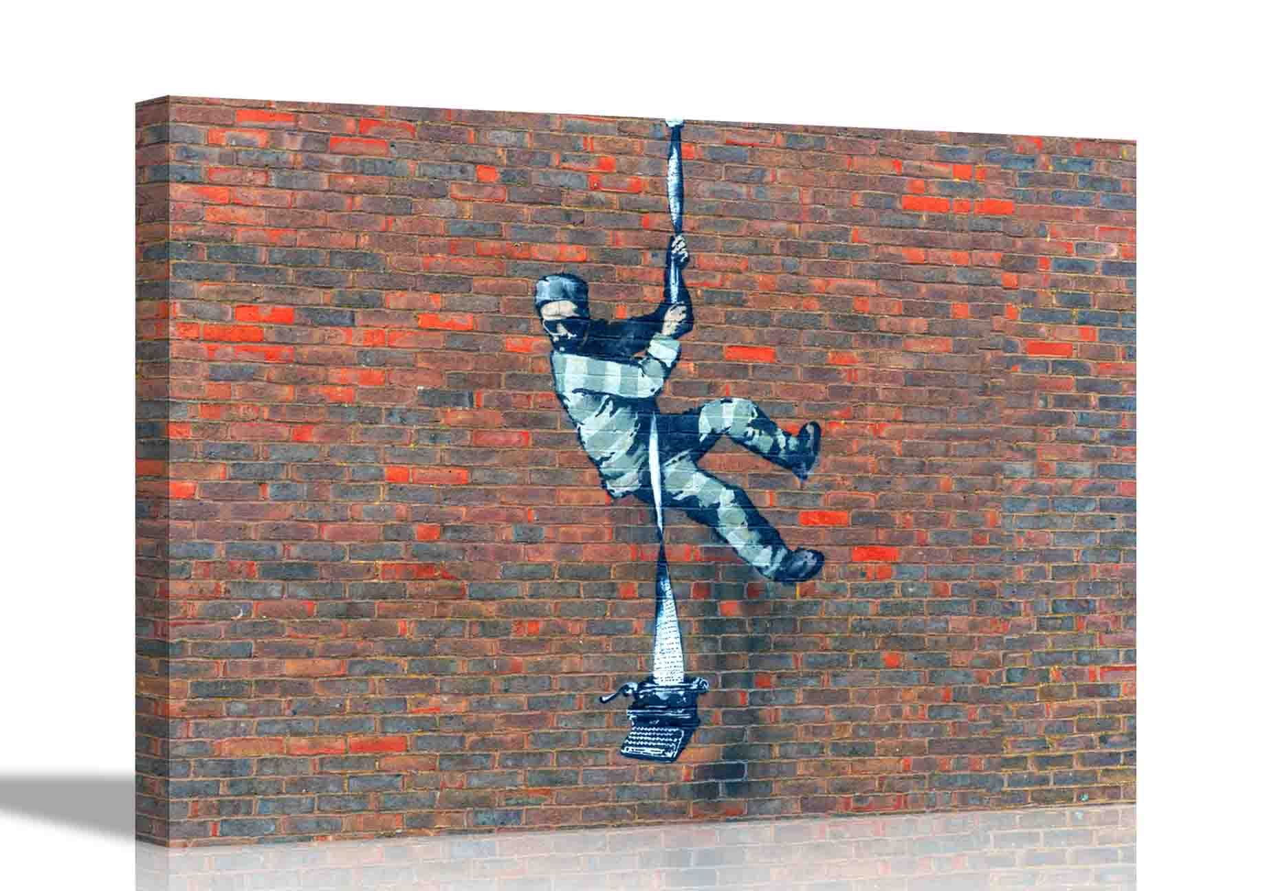 Artley Prints Brown Oscar Wilde Create Escape By Banksy On Framed Canvas Prints Home Wall Decoration Graffiti Art 101 X 76Cm (40 X 30 Inches)