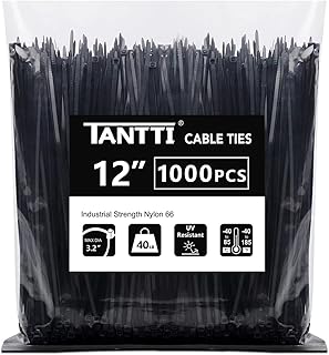 Zip Ties 12 inch, Black Zip Ties 1000 pack, 40lb, Cable Ties, Self-locking Wire ties for indoor and outdoor use, by Tantti