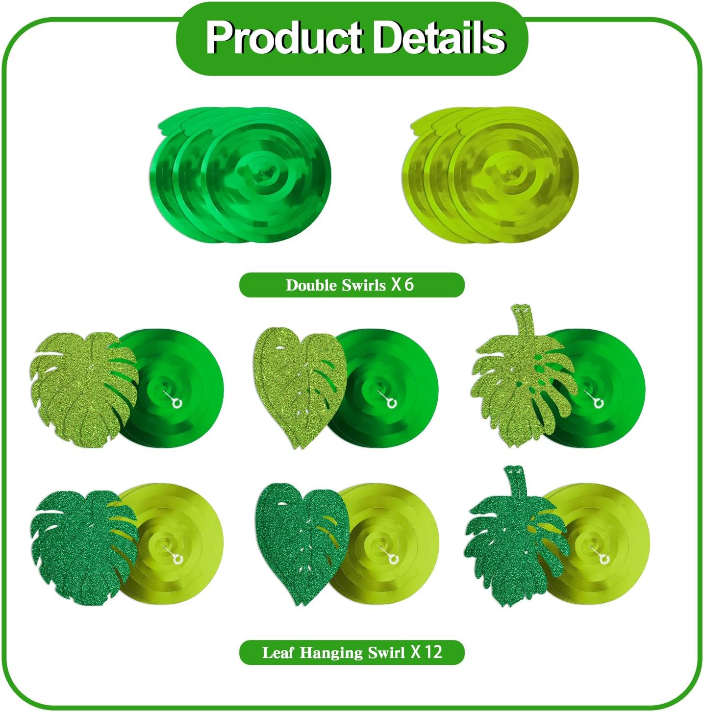 18 Pcs Leaf Hanging Swirls for Tropical Party Decorations