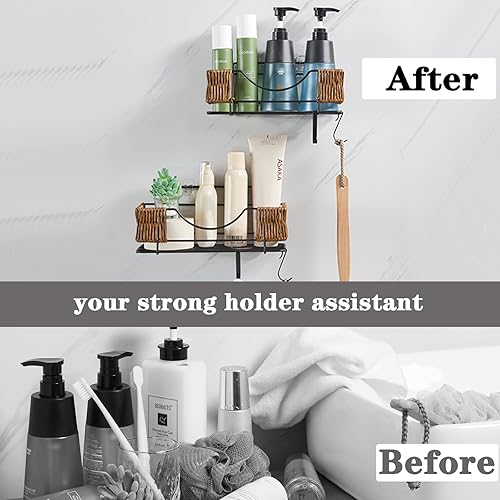 Miniatura 2 de MeimeiDe Organizador de ducha adhesivo estantes de ducha de baño de ratán sin perforación, soporte para champú a prueba de óxido para pared de