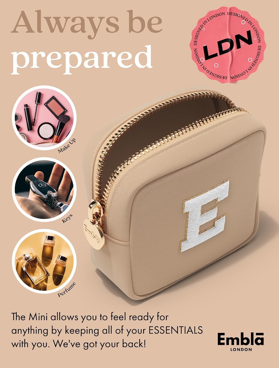 Small Monogram Makeup Bag, Personalized Initial Cosmetic Pouch with Zipper image 4