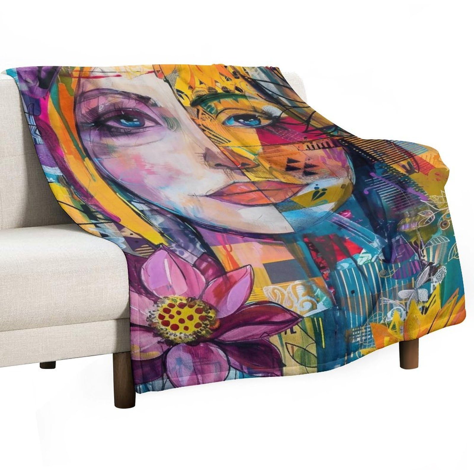 YHGSREUOH Floral Quadrant Woman 02 Flannel Blankets Fleece Soft Throw Lightweight Plush Gifts for Couch, Bed, Cozy Sofa Plush, Chair, Lovers 130x175cm(50x70in)