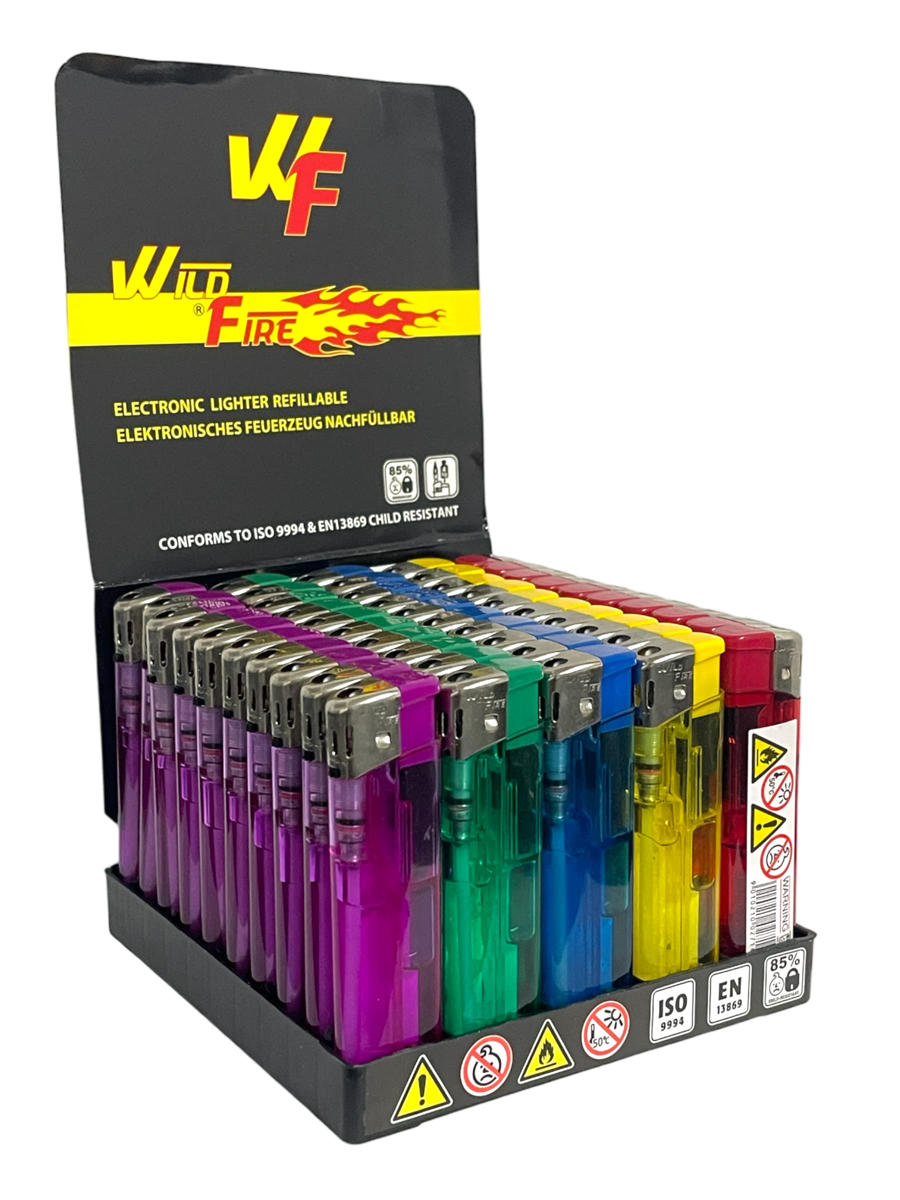 Briquet électronique rechargeable Clearfee transparent et multicolore, pack économique 100x