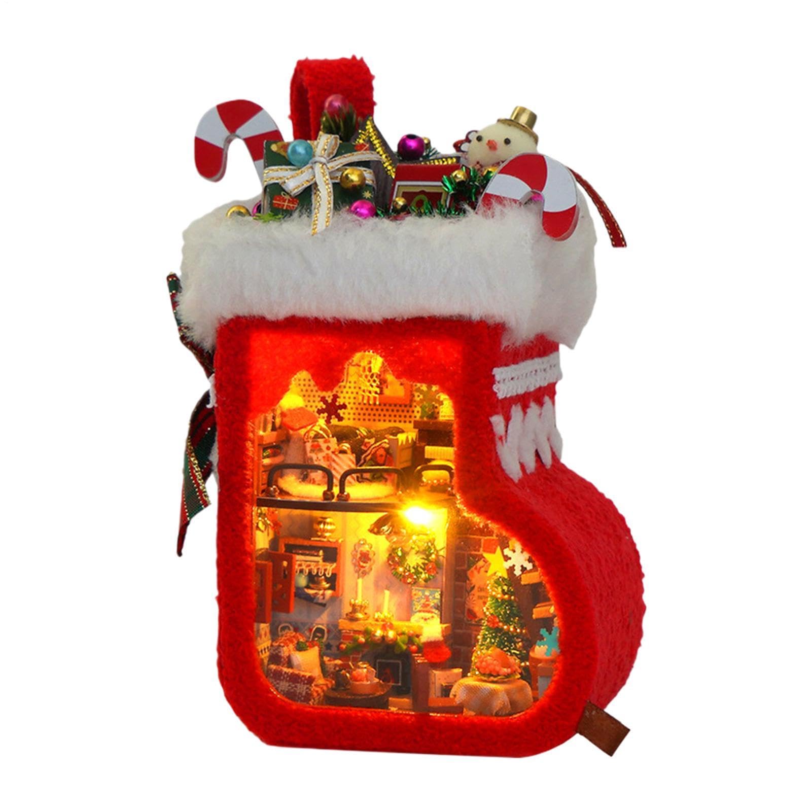 Kit de casa en miniatura navideña decorativa con luces LED para chimenea y mesa de café 8