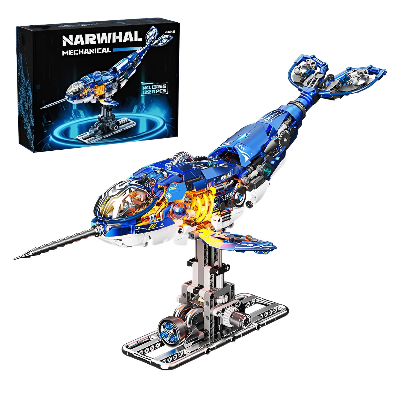 Mechanical Narwhal Building Block Set, 1288Pcs Arctic Marine Creature Model