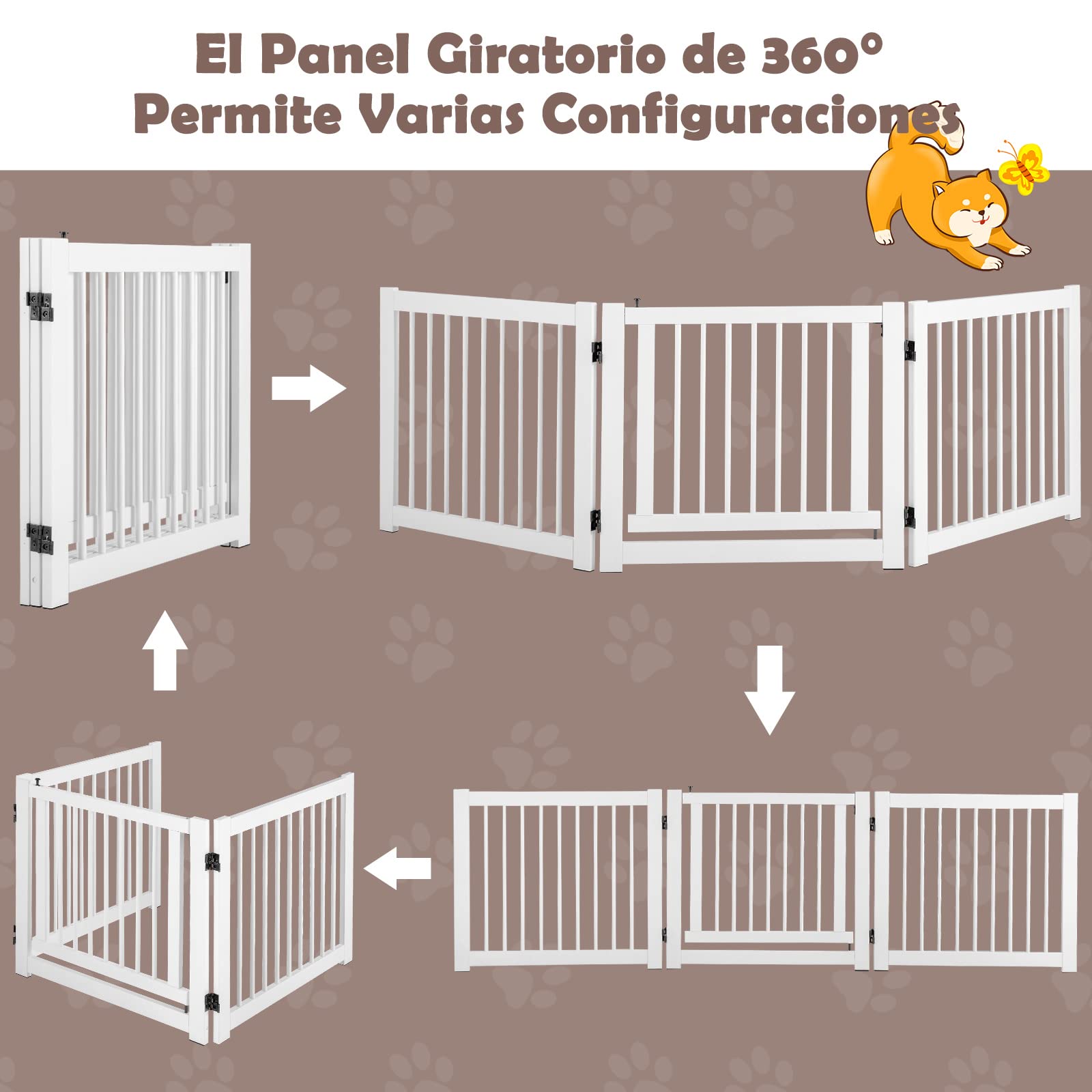 COSTWAY Barrera Plegable de 3 Paneles, Barrera de Seguridad Extensible para Perros, Recinto de Seguridad de Pino para Puertas, Escaleras, Pasillos, Montada 210 x 61 x 1,8cm