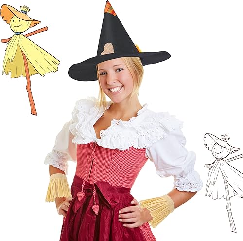 Miniatura 7 de Juego de 5 piezas de disfraz de espantapájaros, incluye sombrero de espantapájaros, rafia, espantapájaros, pajilla, kit para Halloween, cosecha,