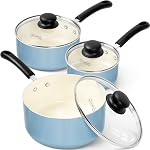 MICHELANGELO Poêle à sauce antiadhésive avec couvercle, ensemble de casseroles en céramique, petits ensembles de sauces non toxiques avec poignée de maintien, pots d'induction pour la cuisine, PTFE & PFOA Gratuit - 1Qt & 2Qt & 3Qt, bleu