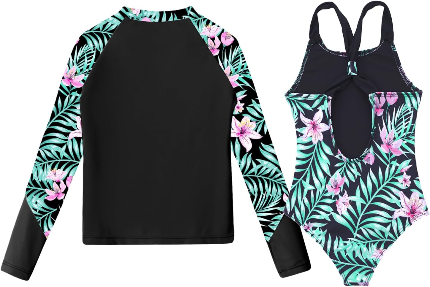 Rash Guard Swimwear for Kids Girls Printed Sleeveless Swimming Jumpsuit with Swimshirts 2 Pcs Set