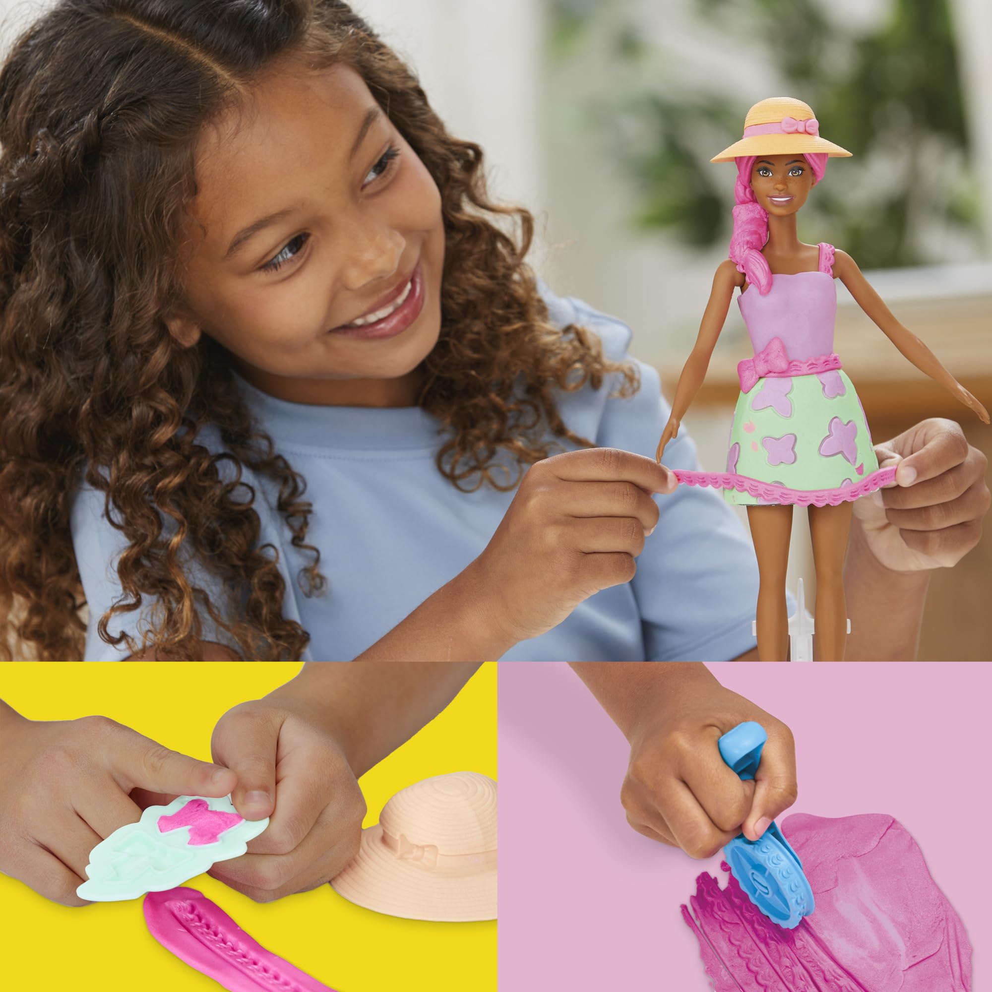 Play-Doh Barbie Garden Party Poupée créatrice pour fabriquer des vêtements de poupée avec composé de modelage et 10 accessoires de mode, arts et travaux manuels pour filles et garçons de 5 ans et plus