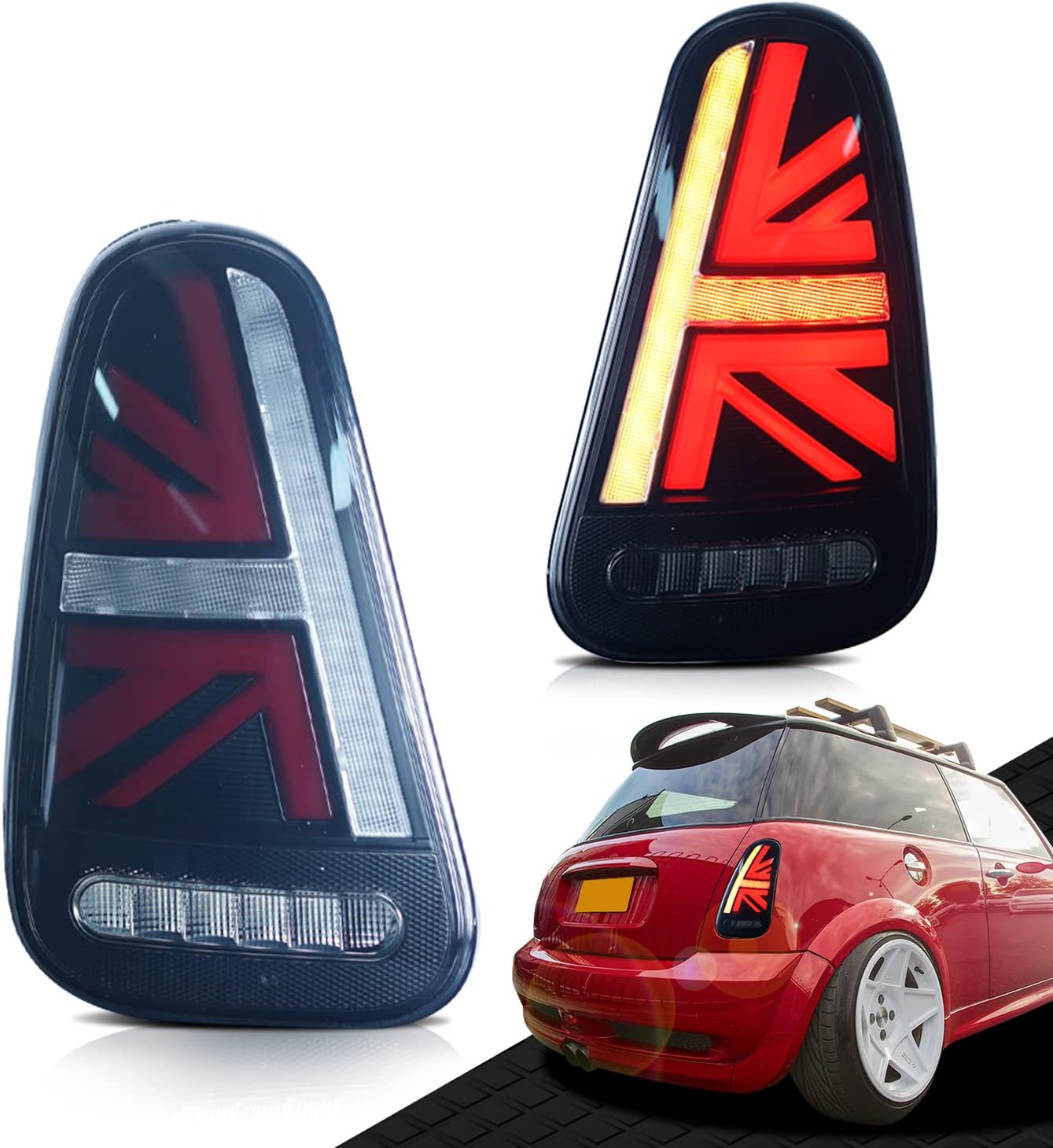 Archaic Tail Lights Assembly Compatible for Mini Cooper R50 R52 R53 2001-2007,Union Jack Rear Tail Lamps for 1st gen Mini Cooper Hatchback/Convertible,Plug&Play, Pair, Smoked