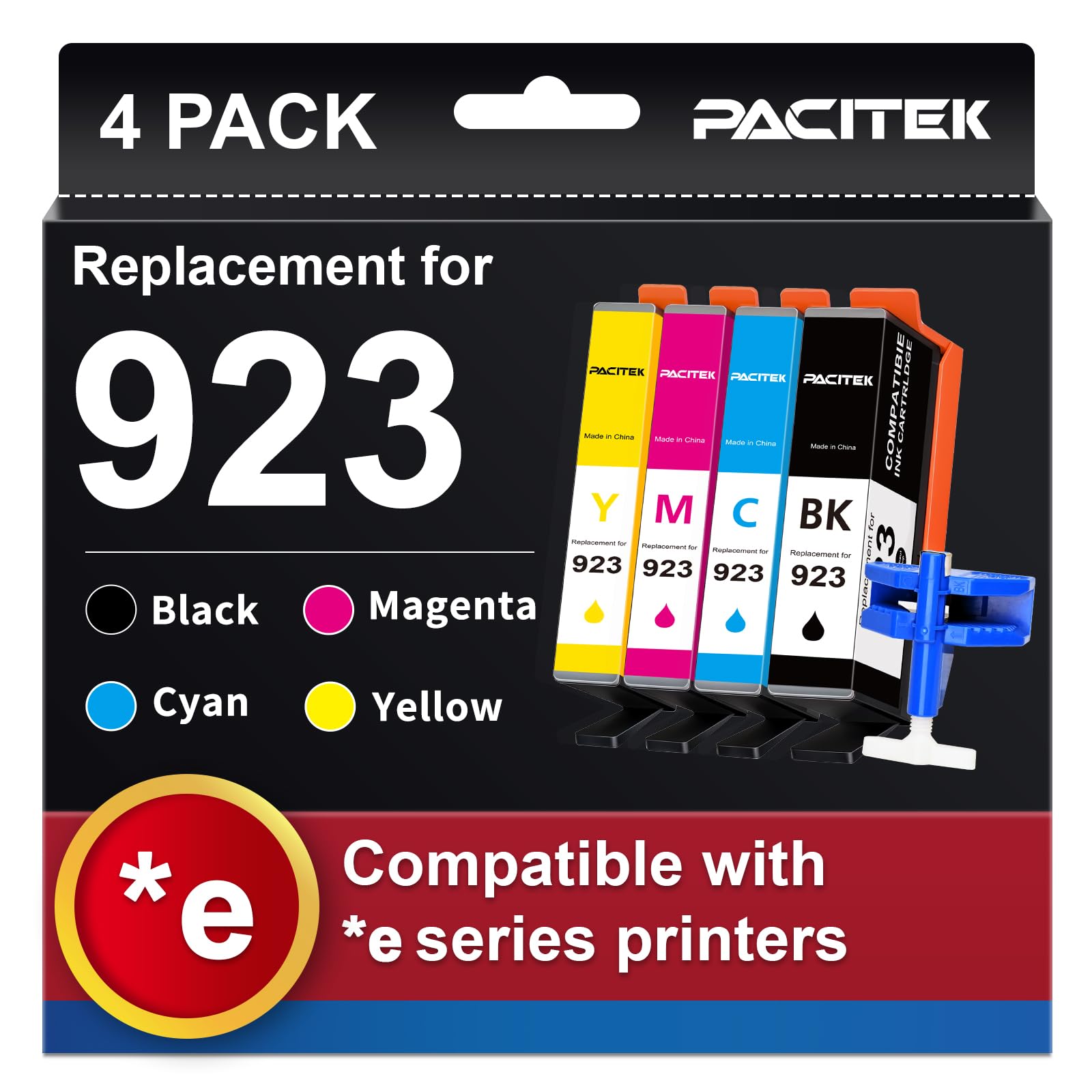 Photo 1 of ** ONLY COLOR Cyan/Yellow*** PACITEK Replacement for HP 923 Ink Cartridges 2-Pack, Work with OfficeJet Pro 8120e 8130e 8122e 8135e 8138e 8139e Printer, 923 Ink Cyan/Yellow (No Chip, Use Original Chip)