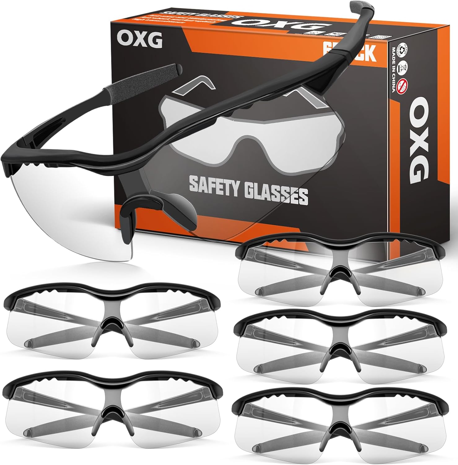 OXG 6 Pack Tinted Safety Glasses for Men Women, Safety Goggles ANSI Z87.1 Protective Eyewear Scratch Resistant Eye Protection