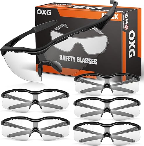 Miniatura 10 de OXG Juego de 6 gafas de seguridad tintadas para hombres y mujeres, gafas de protección ANSI Z87.1, gafas protectoras resistentes a los arañazos