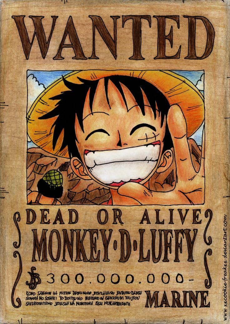 Luffy One-Piece Anime Poster | A4 Size Glossy Print | Self-Adhesive Peel & Stick | Instant Apply Wall Art | Unframed Portrait Poster | Japanese Animation Room Decor (Wanted)