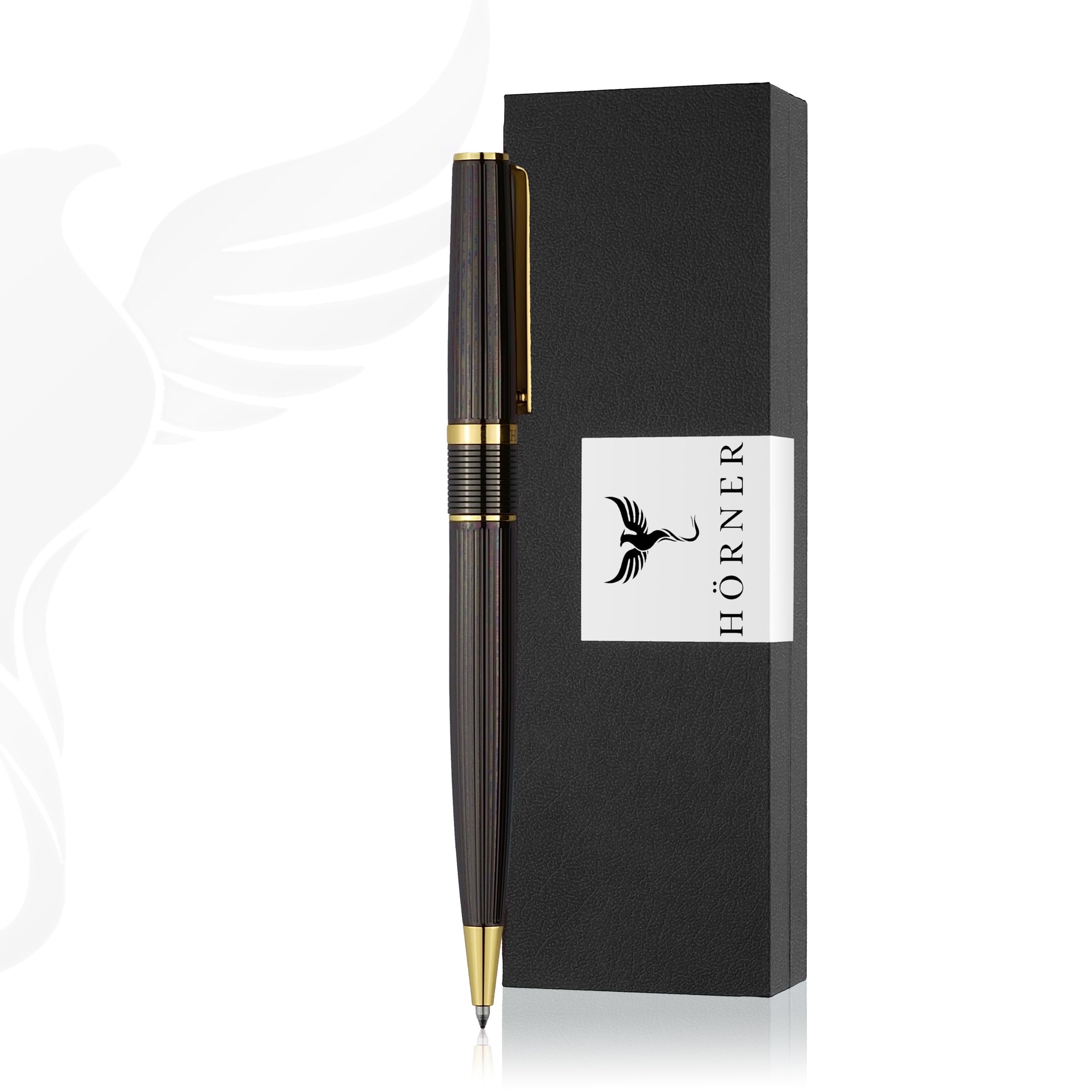 Hörner Vectrum | Hochwertiger Vintage Kugelschreiber schwarz Gold | Schreibfarbe Blau 1 mm | Aus Metall | edles Schreibset mit Geschenkbox I Stift für Männer und Frauen | Premium Design