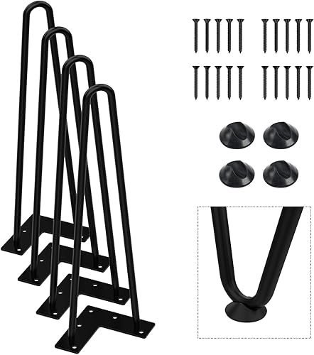 Miniatura 8 de Orgerphy Patas negras para muebles de horquilla de 8 pulgadas (4 unidades)  Patas de horquilla resistentes  Patas de mesa  Con tornillos y 4