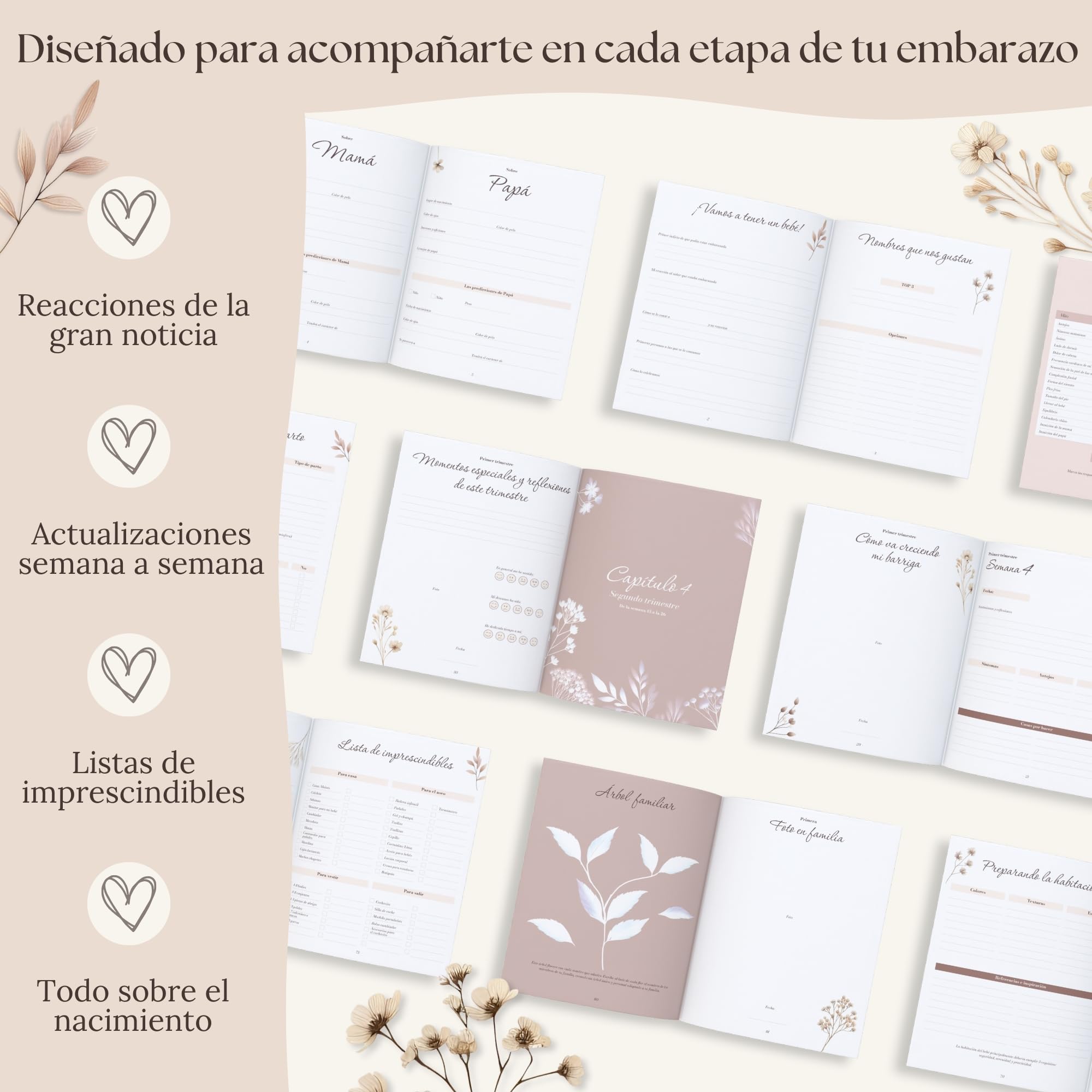 HuBorns - Diario Embarazo para Capturar Semanalmente cada Momento, Espacio para Fotos y Ecografías, Libro Embarazo Recuerdos Especiales, Diario de Embarazo Español para Organizar y Preparar el Parto
