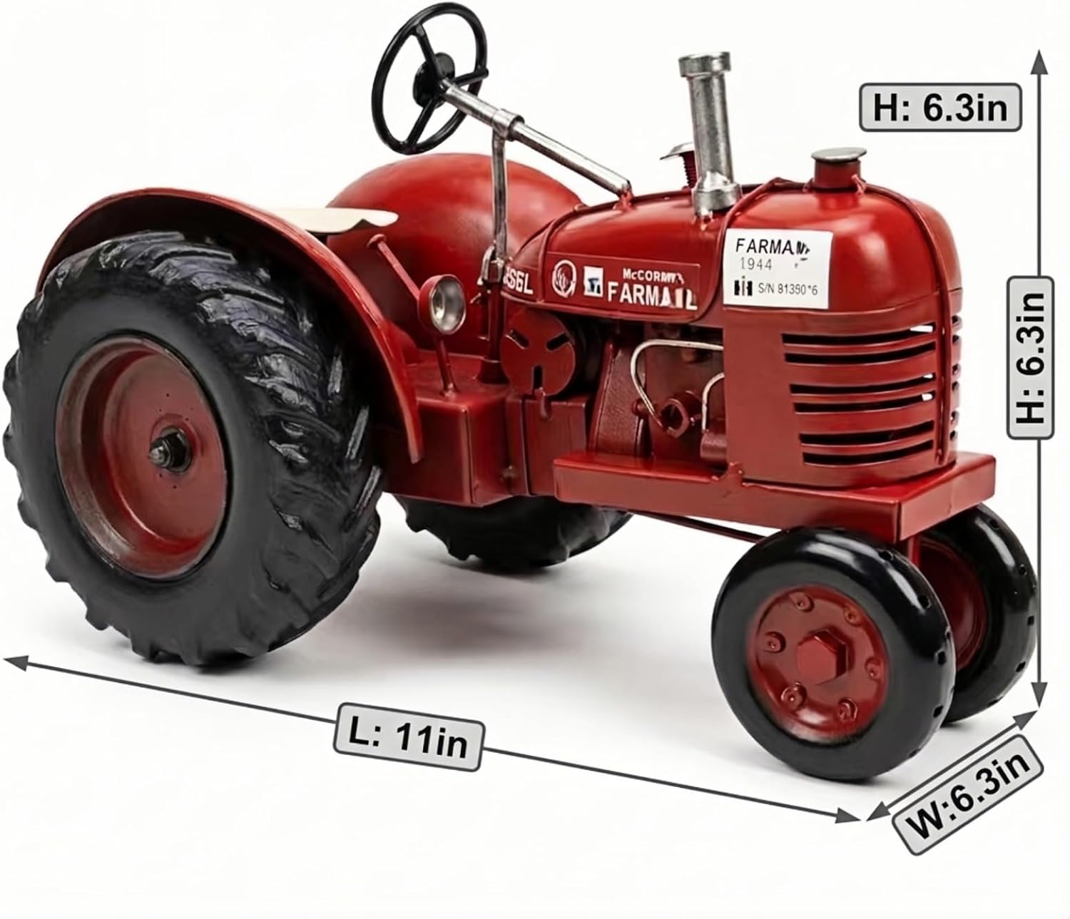 TCspace Red Tractor Model - 1:16 Scale Die Cast Metal Farm Tractor,Vintage Farmhouse Decor Vintage Car Decor for Shelf Desk