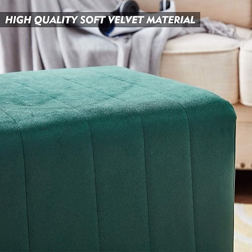 Miniatura 5 de Mxfurhawa Taburete rectangular grande de terciopelo otomano con patas doradas verde rosa