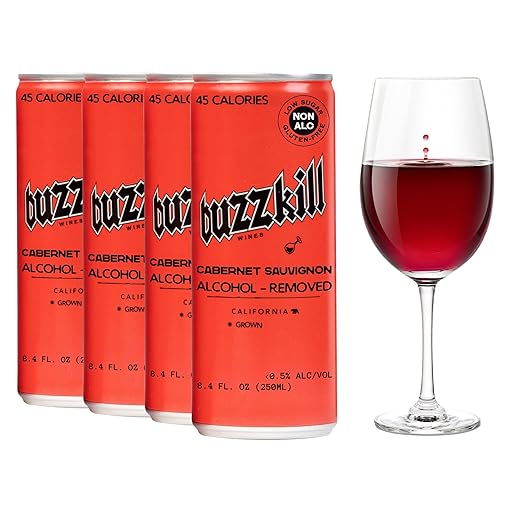 Buzzkill Wines - Non-Alcoholic Cabernet Sauvignon | Dealcoholized California Dry Red Wine, Gluten-Free, Alcohol-Free, Low Sugar, 45 Calories, Pack of 4, (8.4 fl. oz. each can) 33.8 FL Oz