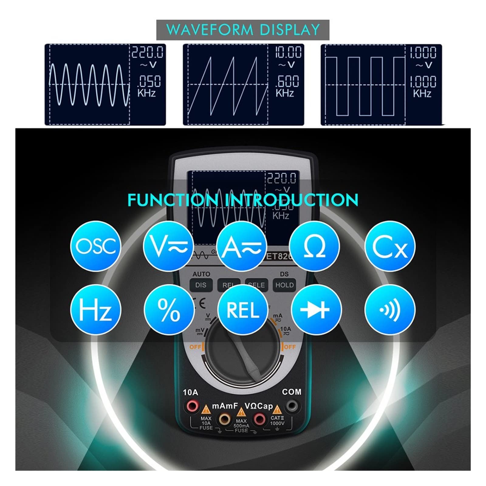 herramientas portátiles de prueba funcional para e Multímetro Digital LCD 2 en 1, retroiluminación de rango automático, medidor de corriente de voltaje directo, probador de resistencia de capacitancia