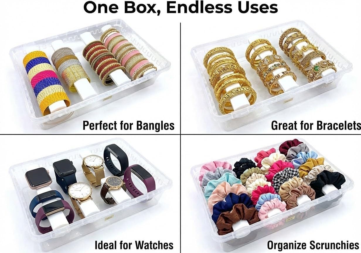 EthenicIndian® Multipurpose pair Plastic Storage Box with 4 Adjustable Rods l ewelry Boxes, Storing Box For Bangles, Chuda, Kada, Watches, Scrunchies I Clothing, Shoes & Jewelry