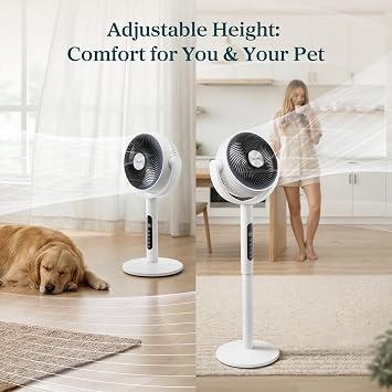 Levoit Standing Fan for Bedroom, CirculAir 120 Oscillating, Quiet 20dB, 9 Speeds, 4 Modes, DC Motor, 2 in 1 Pedestal & Tabletop, 82ft, Remote Control, Sensor, 9H Timer, 908CFM Ultra-High Airflow