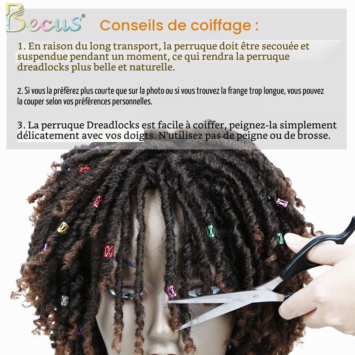 BECUS Perruque Dreadlock Femme Afro Synthétique Marron Style Naturel Usage Quotidien Fêtes