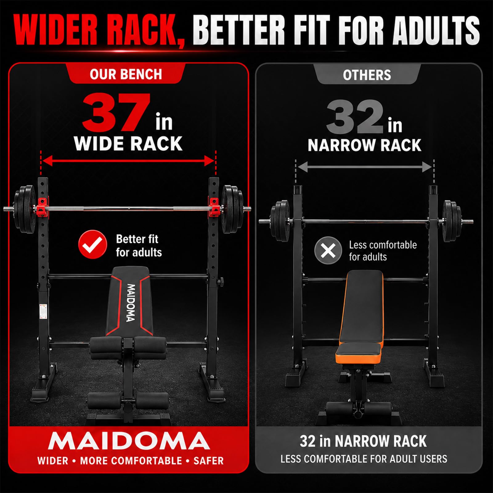 1500LBS Foldable 8 IN 1 Weight Bench with Upgraded Leg Extension | Adjustable Flat Incline Decline Bench Press Set with Wide Squat Rack for Full Body Home Gym Workout (US Stock)
