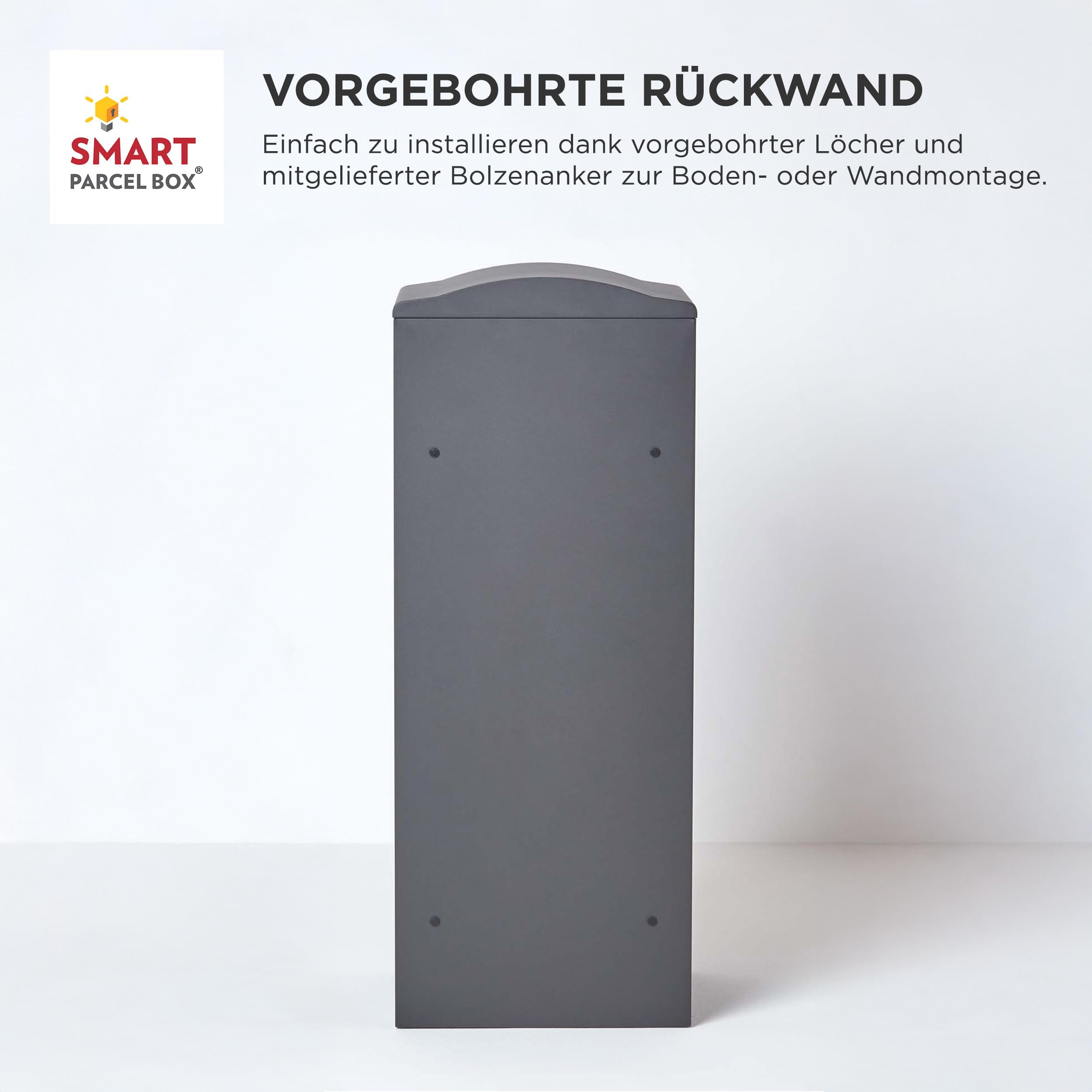 Smart Parcel Box Paketbox L mit Bogendach - Paketbriefkasten, grau | Standbriefkasten mit Paketfach, Paketbox draußen wetterfest, Front-Entnahme, verzinkter Stahl, rostfrei, pulverbeschichtet