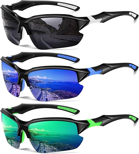 DioKiw Gafas de sol polarizadas deportivas para hombres, ciclismo, correr, pesca, protección UV, gafas de sol ligeras de medio marco