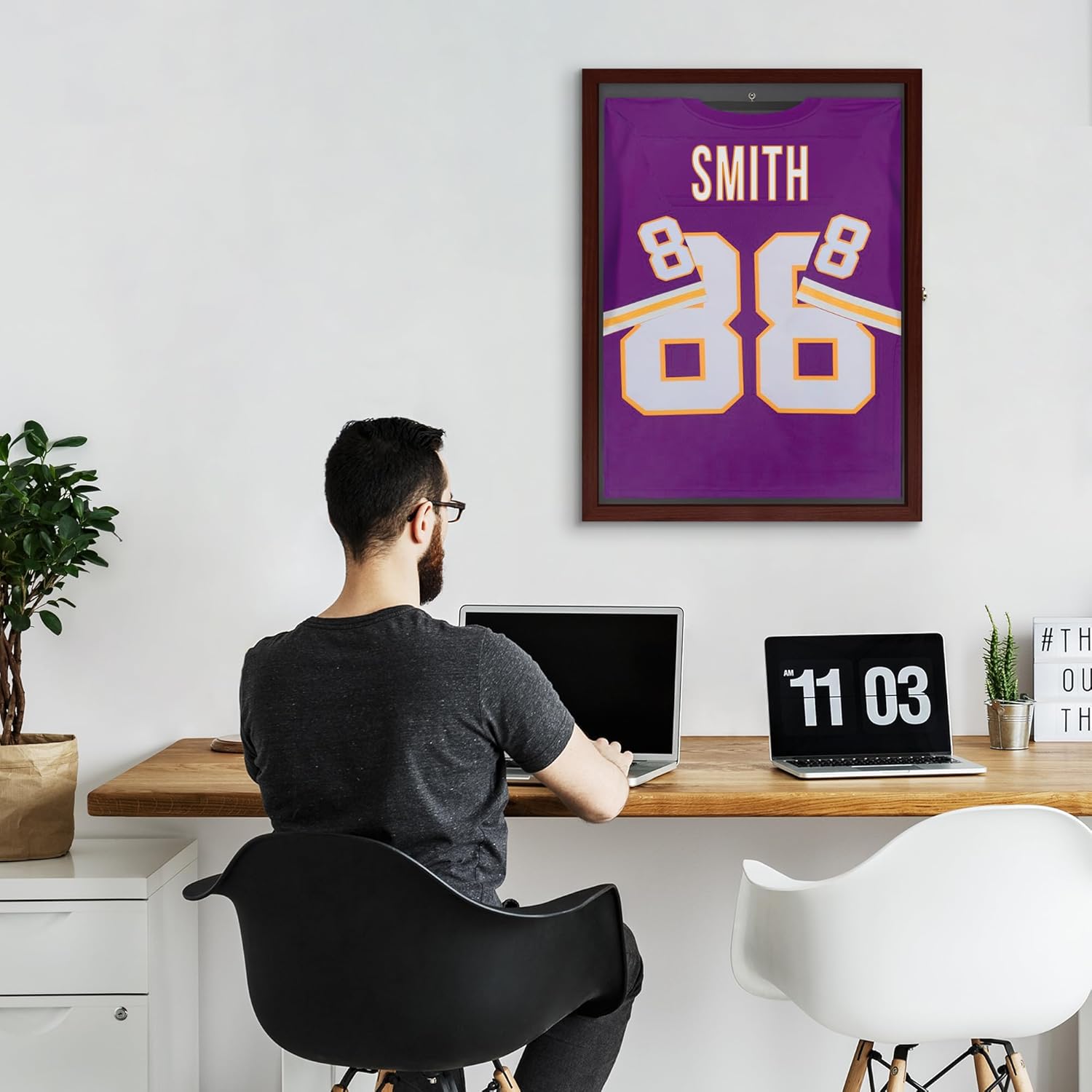 Americanflat Jersey Frame Display Case - 23x31 Lockable Display Case with Hanger - All-Star Collection - Mahogany Sports Jersey Frame Shadow Box with Plexiglass for Baseball, Basketball, Soccer