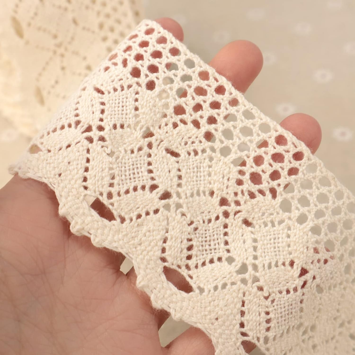 Beige Lace Ribbon 11 Yards Cotton Lace Trim Crochet Sewing Lace for Crafts, Gift Package Wrapping, Bridal Wedding Decoration, Scrapbooking Supplies