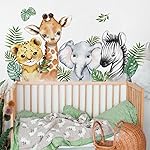 52.51x23.62 Inch Watercolor Jungle Animal Wall Decals Safari Forest Animal Wall Sticker Elephant Lion Monkey Decals for Baby Nursery Playroom Bedroom Classroom Kindergarten Decor