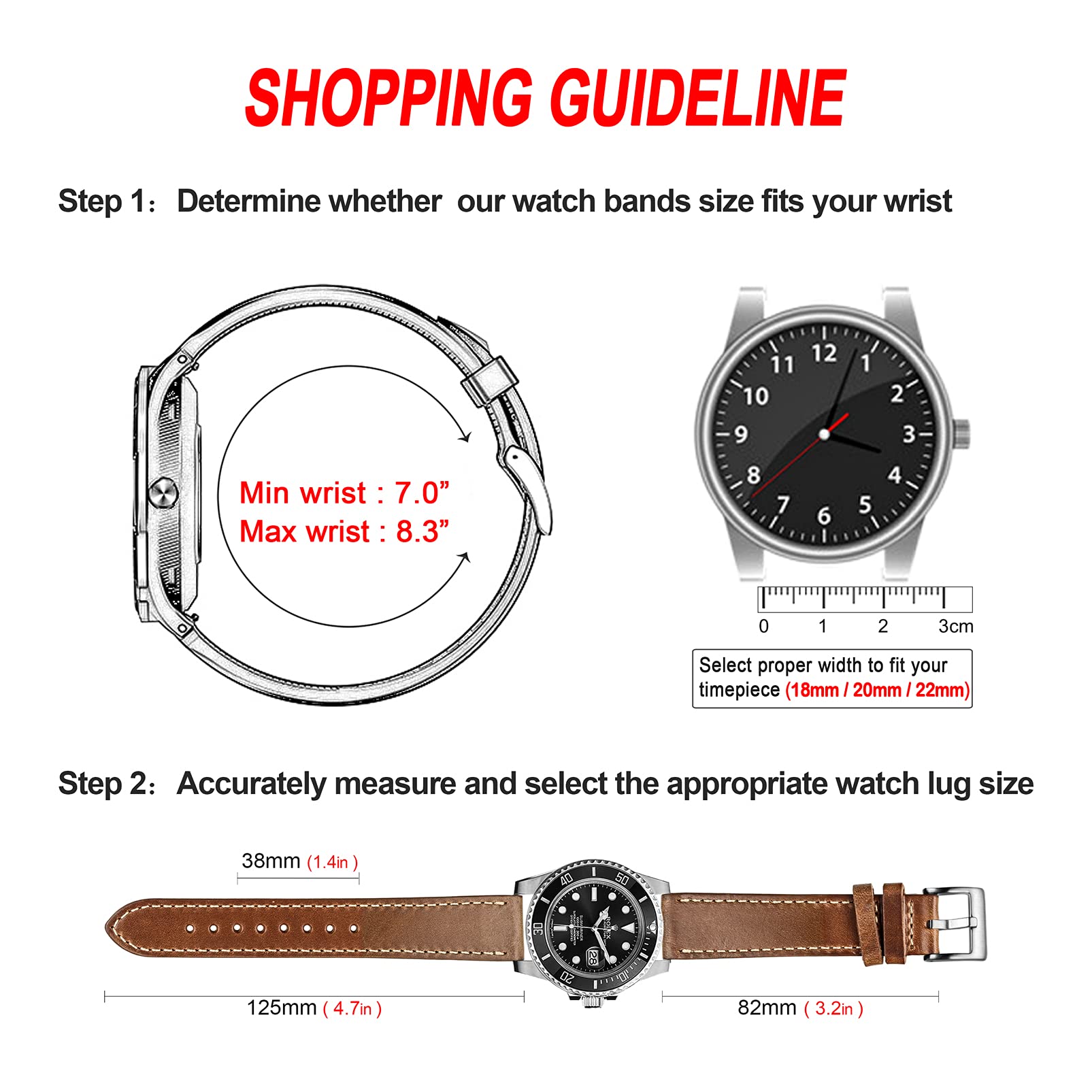 Bracelets cuir, cuir Horween, bracelets de remplacement pour montres traditionnelles ou intelligentes pour hommes ou femmes 18mm 20mm 22mm
