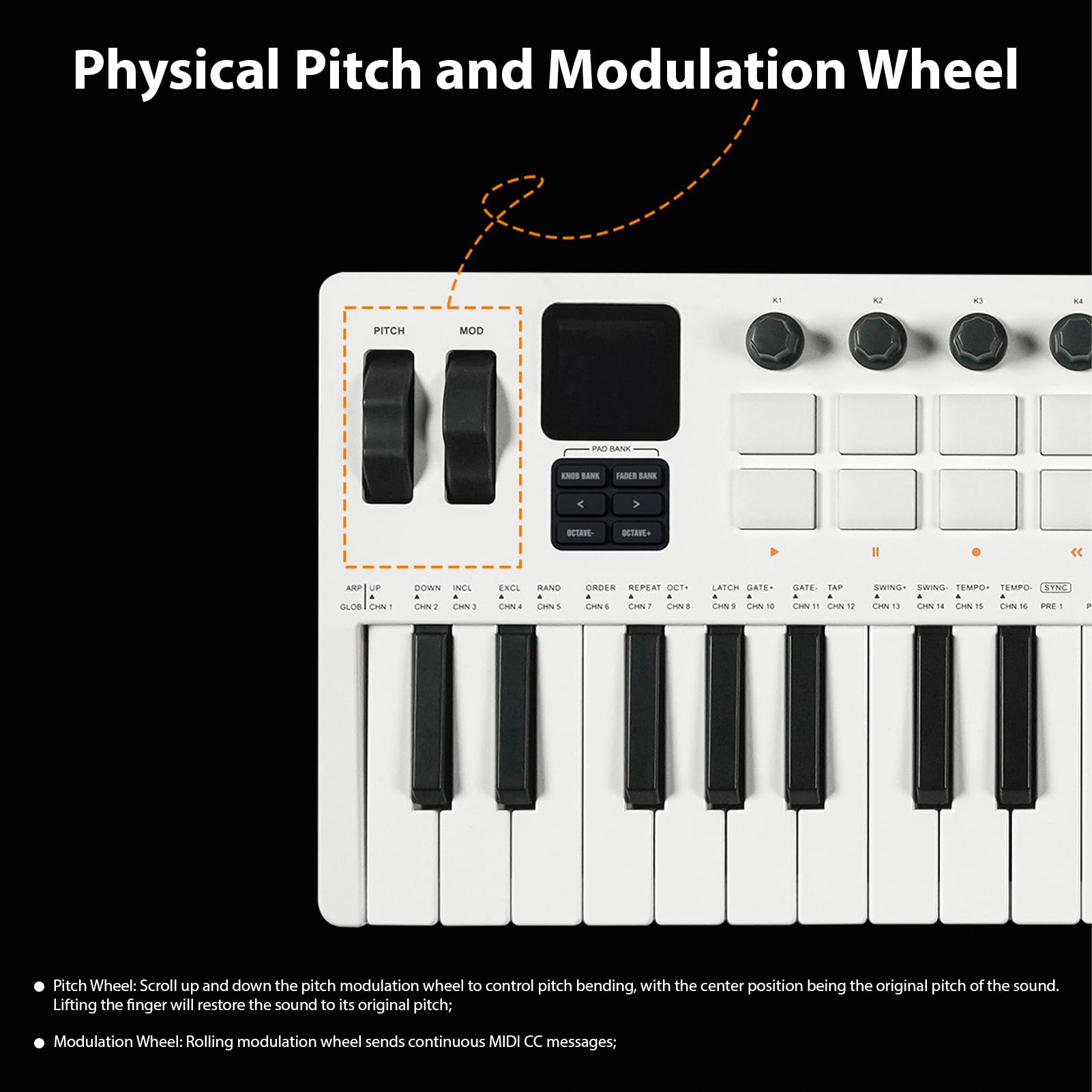 Btuty MIDI Controller 37 Tasten, MIDI Keyboard mit 16 RGB Drum Pads, 8 Reglern & 4 Fadern, BT MIDI, USB Musikproduktionscontroller für DAW, Windows, Mac, iOS & Android