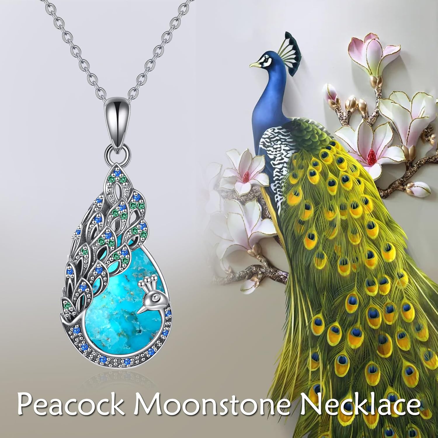 Sterling Silver Blue Opal Turquoise Peacock Pendant Necklace - Peacock Jewelry Gifts for Women - Image 6